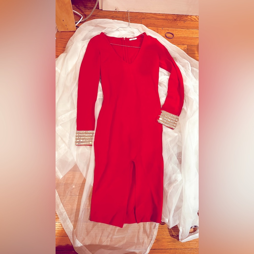 San Joy Gem & Chain Cuff Dress Red hot🔥